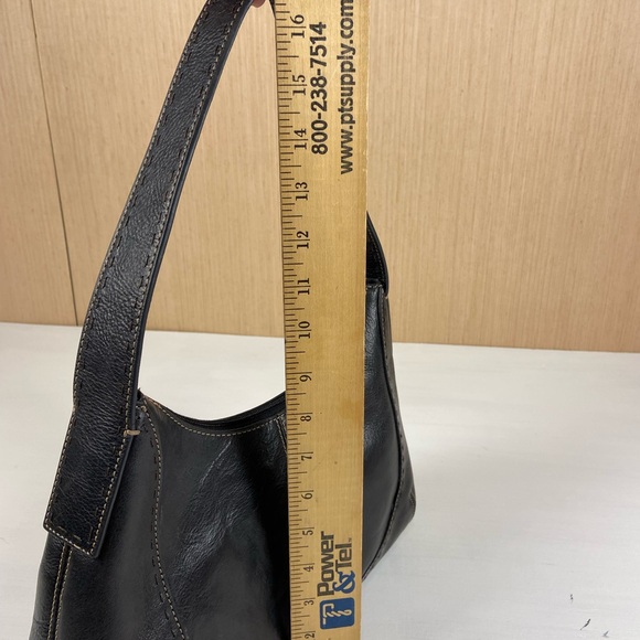 Fossil Black Genuine Leather Shoulder Bag Hobo Purse Zip Top - Picture 10 of 13